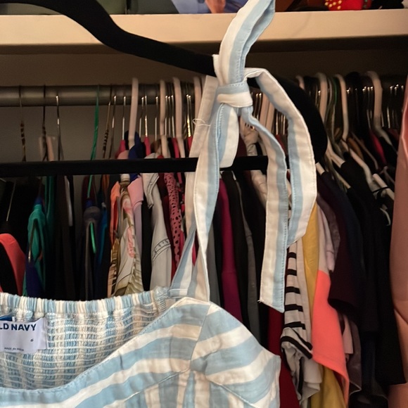 Tie shoulder striped smocked babydoll swing blouse - Picture 3 of 4